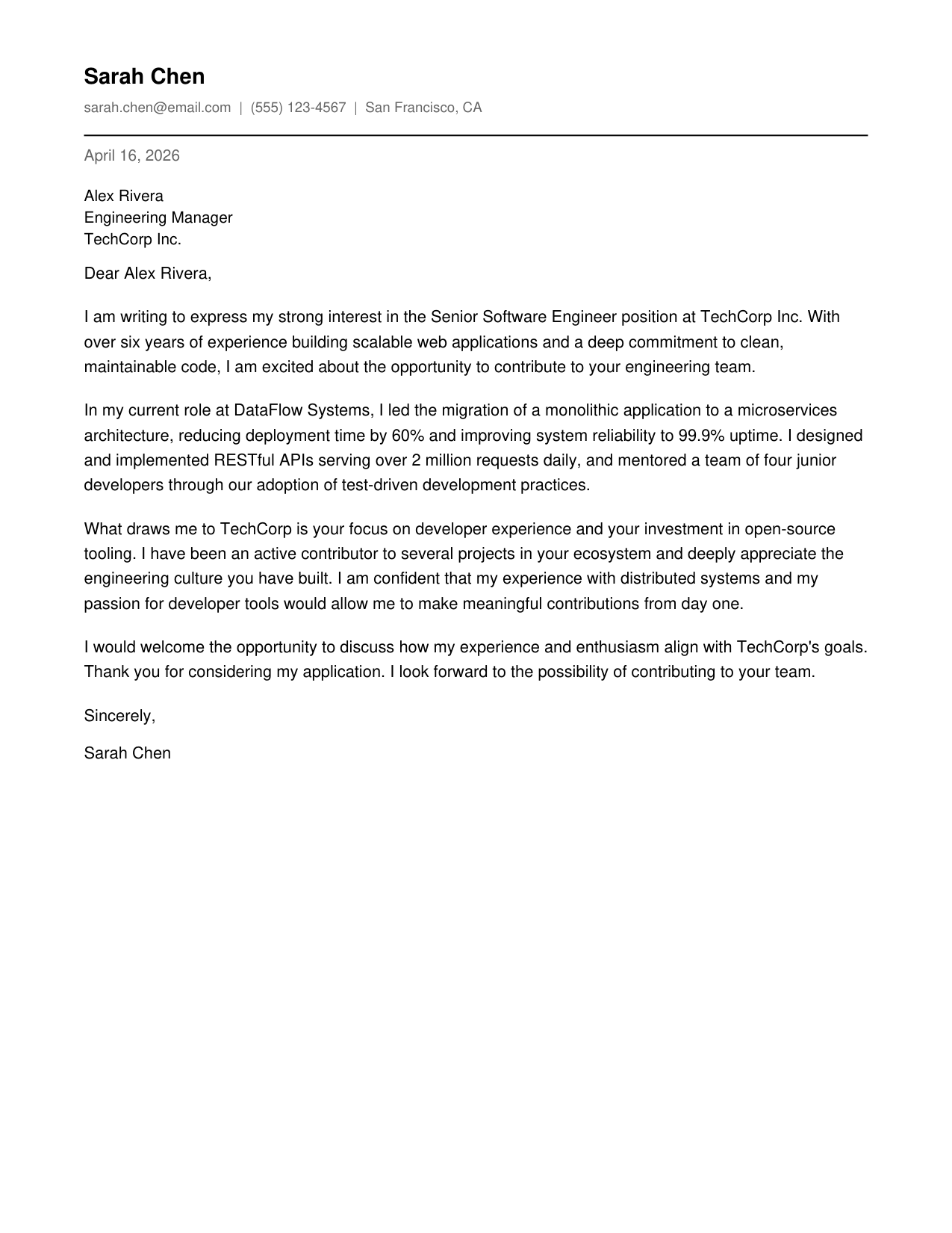 Classic cover letter preview