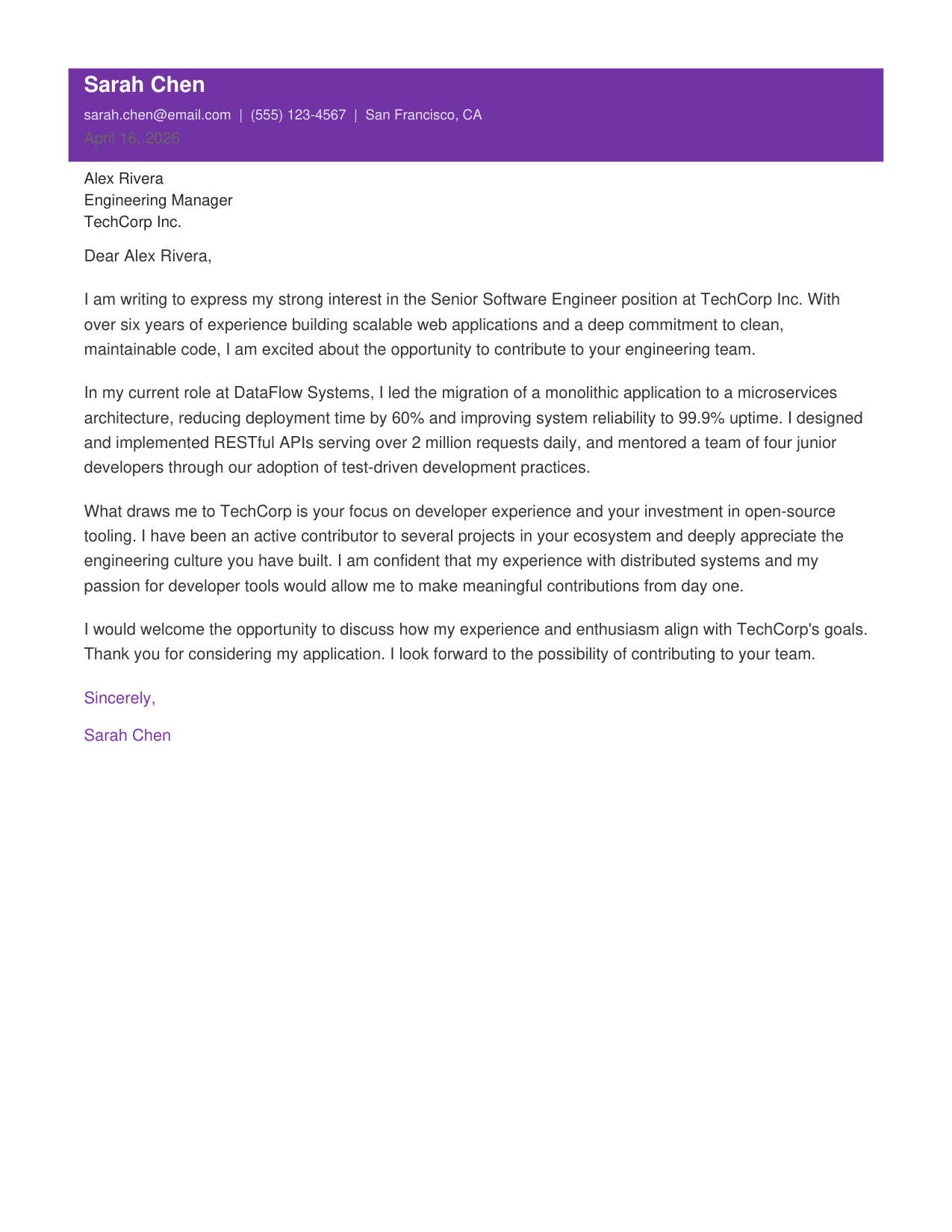 Creative cover letter preview