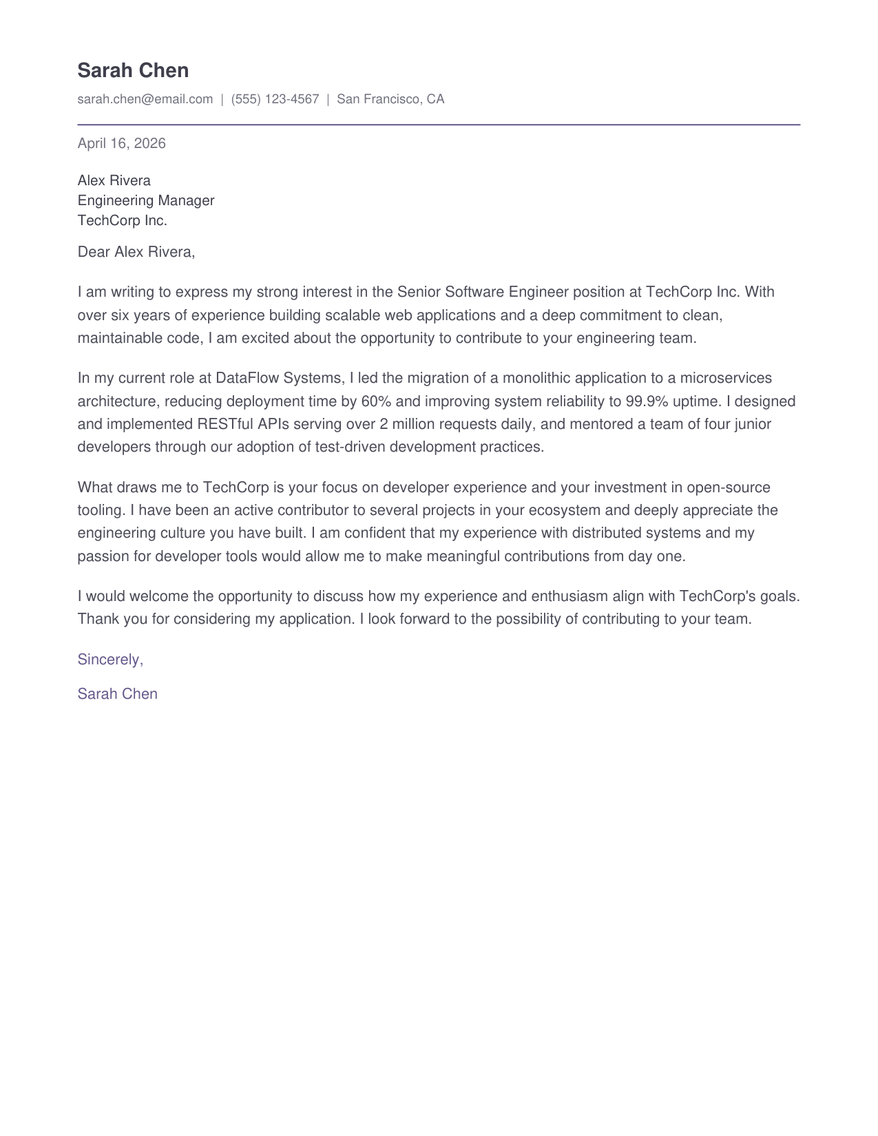 Elegant cover letter preview