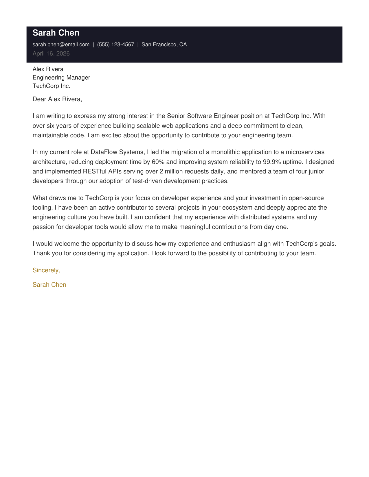 Executive cover letter preview