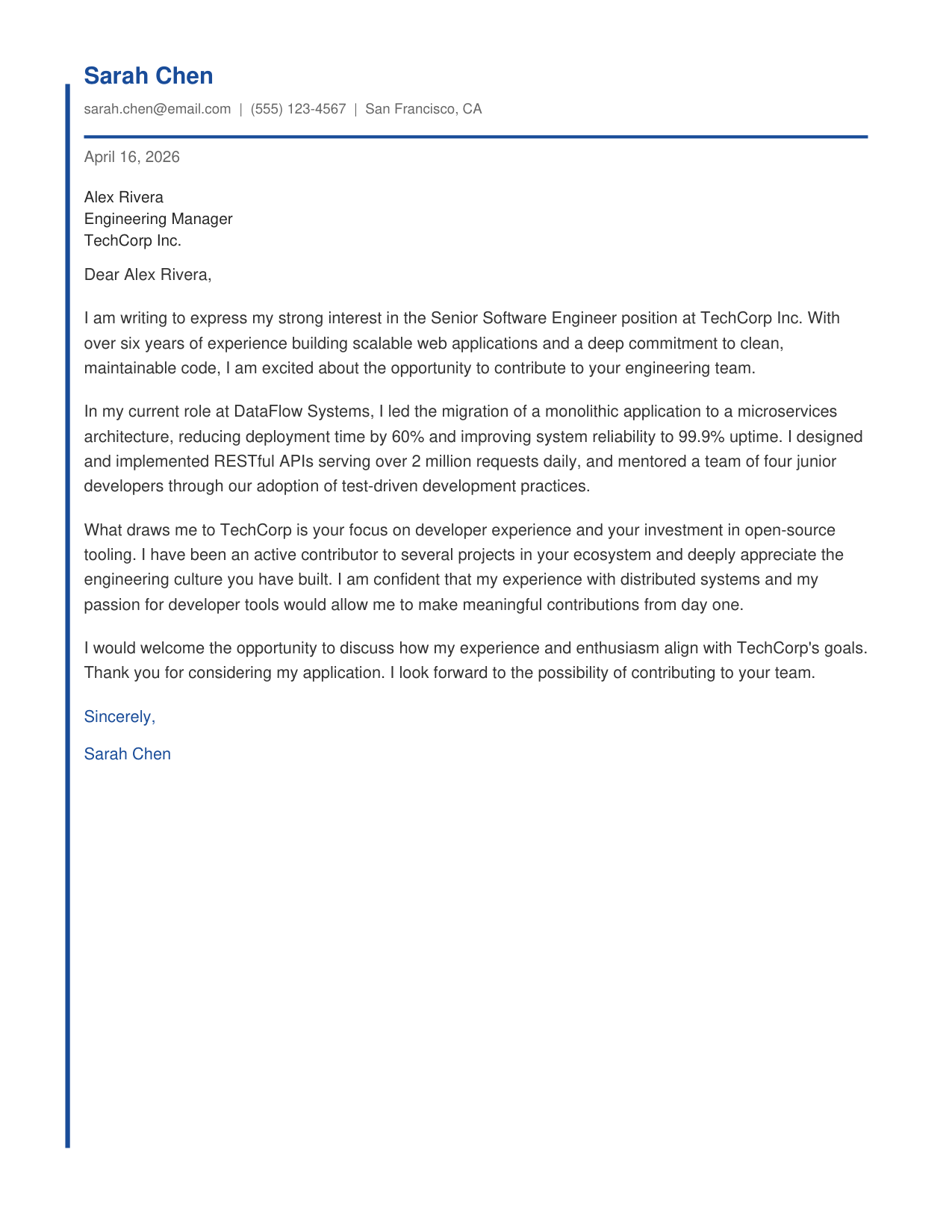 Modern cover letter preview