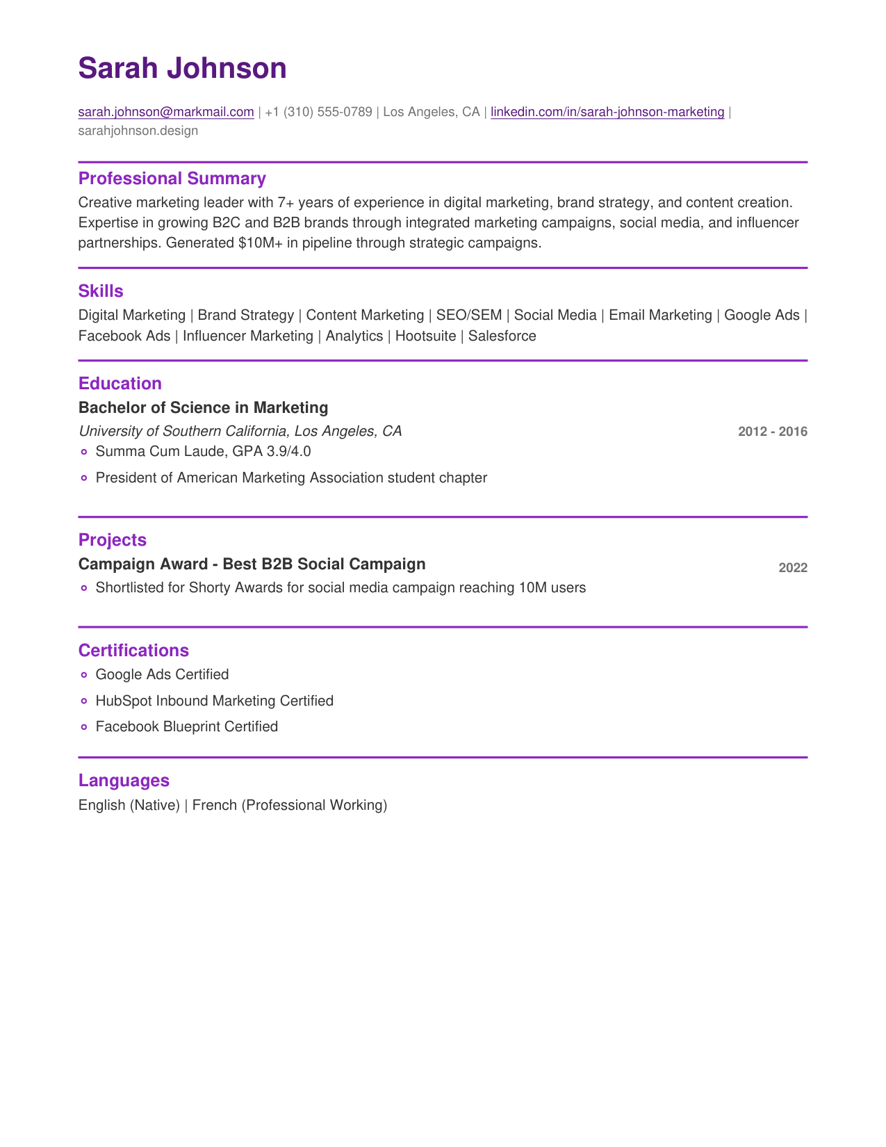 Creative template preview