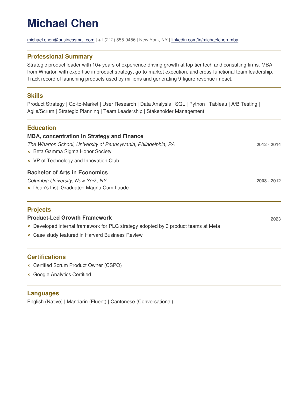 Executive template preview