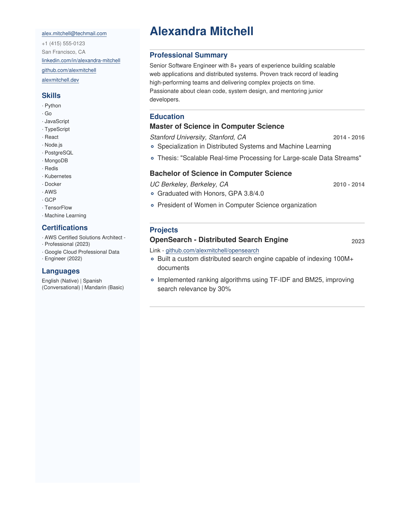 Sidebar Modern template preview