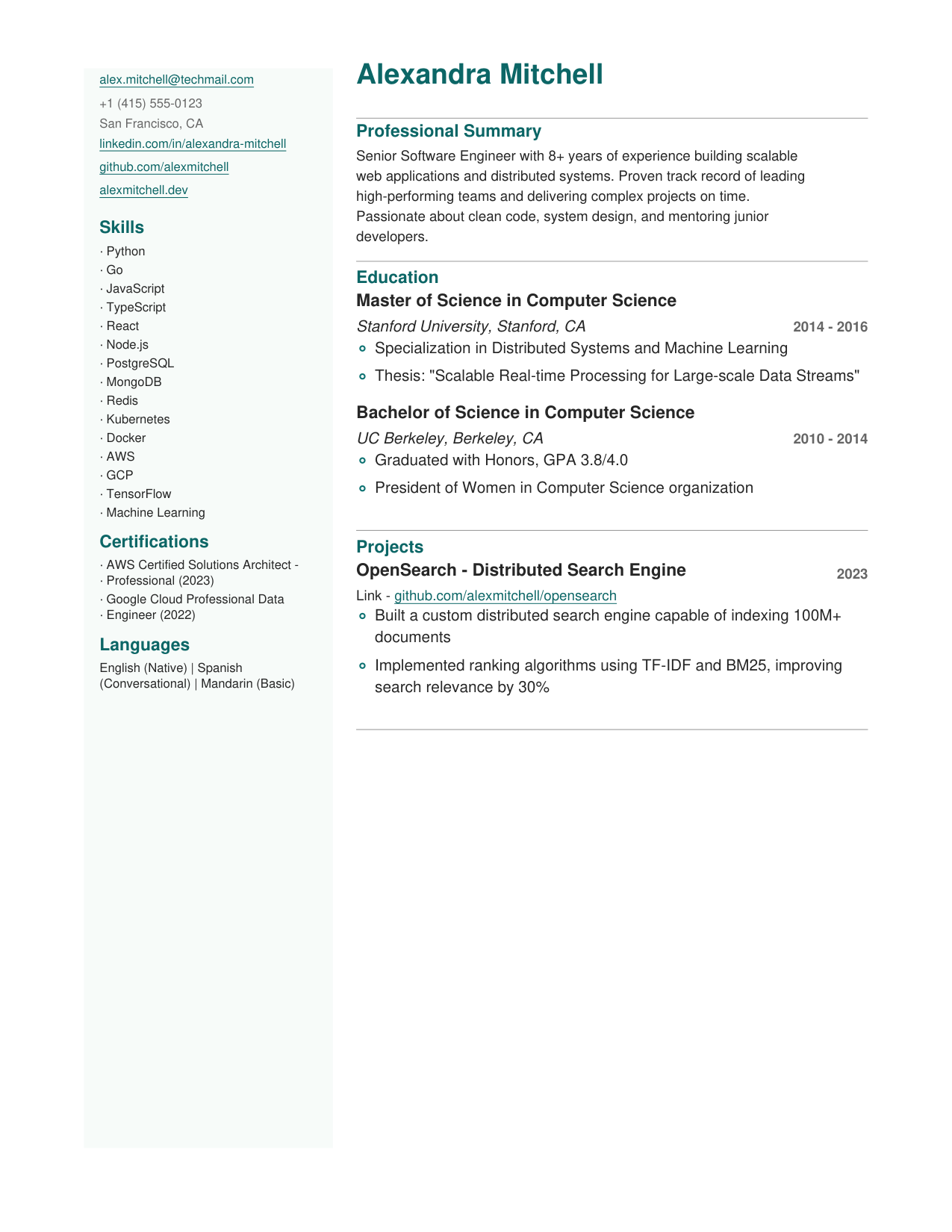 Sidebar Teal template preview